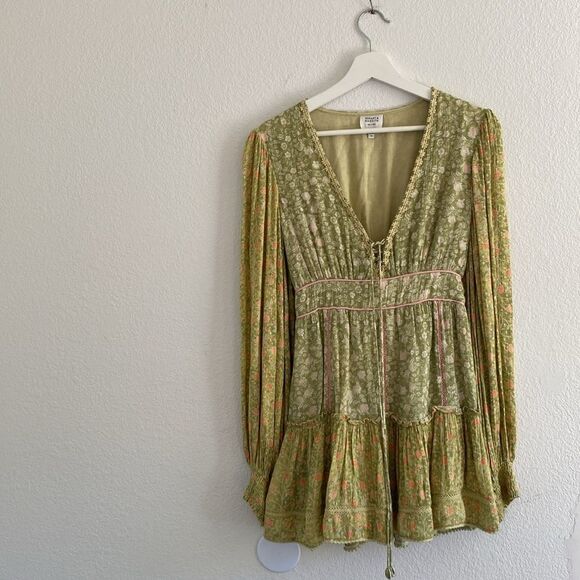 HEMANT AND NANDITA Mira Mini Dress in Green Size XS - Picture 3 of 8